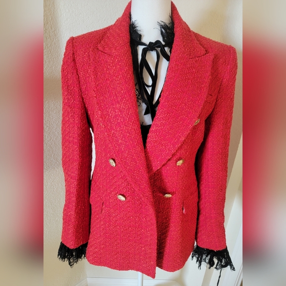 NWT Zara Red Tweed Blazer, size Large - Picture 3 of 9